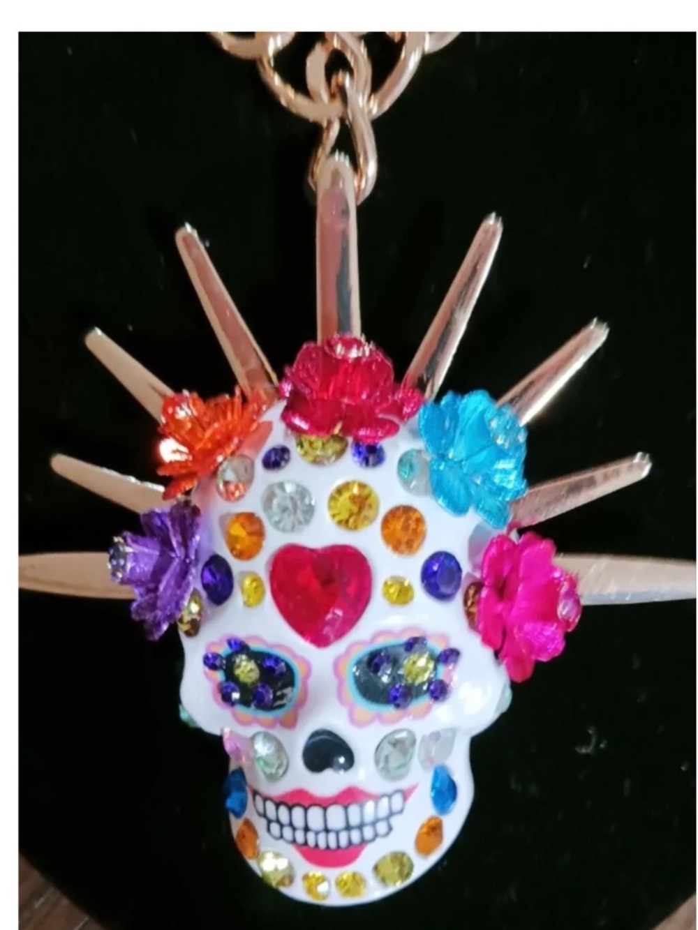 BNWT VIRAL BETSY JOHNSON Gold Tone Necklace Sugar Skull Bride Pendant Crystal - Picture 2 of 4
